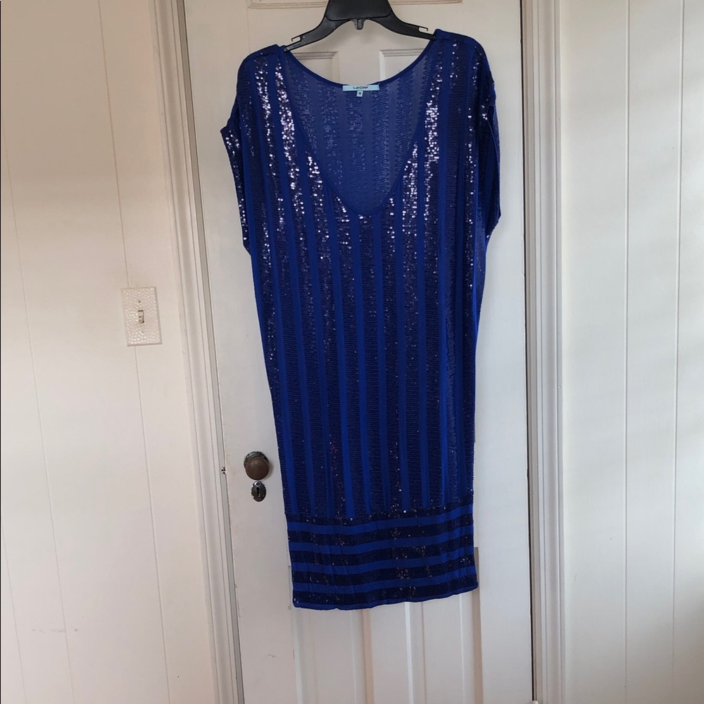 Royal Blue Sequin Midi Dress - Women's Evening Shift